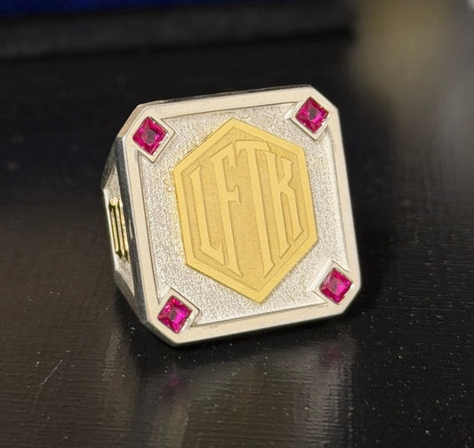 Anillo Hexa XL Plata y Oro 10k